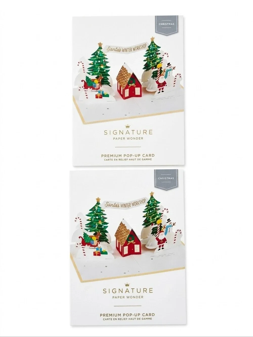 Hallmark Santa's Winter Workshop Premium Pop-Up Card 2 Set — White & Green